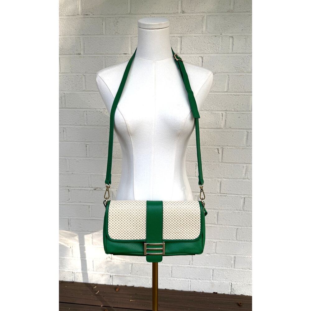 Divina Firenze Emerald Green Leather Rattan Crossbody Bag Italy